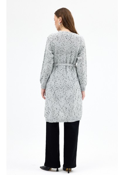 Gri Kadın Kuşaklı Uzun Hırka 6800