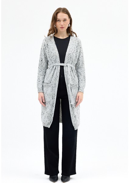 Gri Kadın Kuşaklı Uzun Hırka 6800