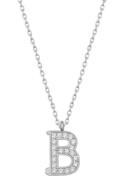 925 Ayar Gümüş Rodyum Kaplama B Harfi Kadın Gümüş Kolye
