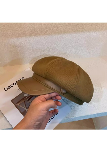 Sonbahar-Kış Kaban Dokulu Yüzü Küçük Gösteren Çok Yakışan Sekizgen Şapka (Yurt Dışından) fiyatları