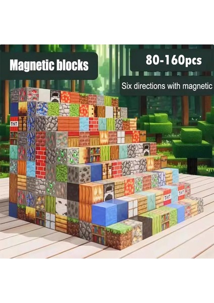 80-160PCS Yapı Taşları Mıknatıs Oyuncak Maden Diy Oyun Sahnesi Montajlı Manyetik Blok Yapı Taşları Çocuklar Puzzle Model Hediyesi: 80 Pcs (Yurt Dışından)