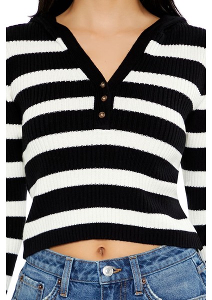 Çizgili Crop Kazak indirimleri