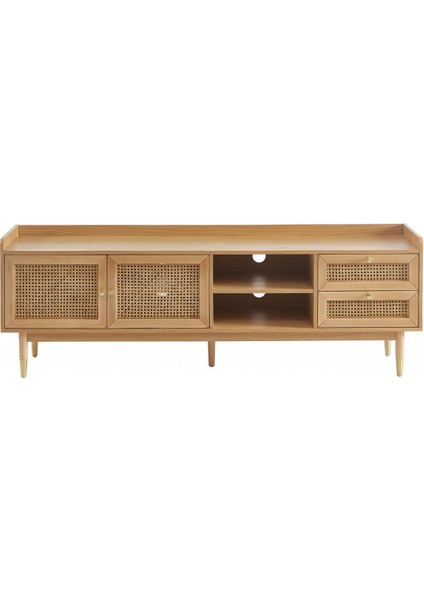 Scandi Tarzı Tv Ünitesi – Bombong 180 Cm, Ahşap & Rattan Detaylı fiyatları