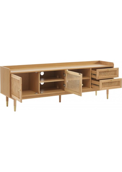 Scandi Tarzı Tv Ünitesi – Bombong 180 Cm, Ahşap & Rattan Detaylı fırsatları