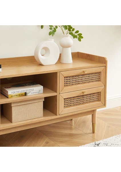 Scandi Tarzı Tv Ünitesi – Bombong 180 Cm, Ahşap & Rattan Detaylı indirimleri