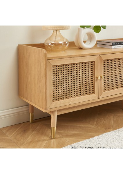 Scandi Tarzı Tv Ünitesi – Bombong 180 Cm, Ahşap & Rattan Detaylı