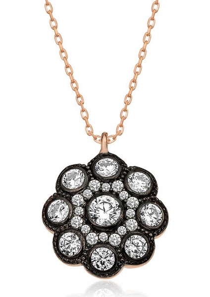 ​gümüş Elmas Montür Çiçek Bayan Kolye