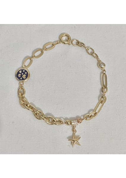 El İşi Mineli Ve Deniz Yıldızlı Trend Altın Bileklik fırsatları