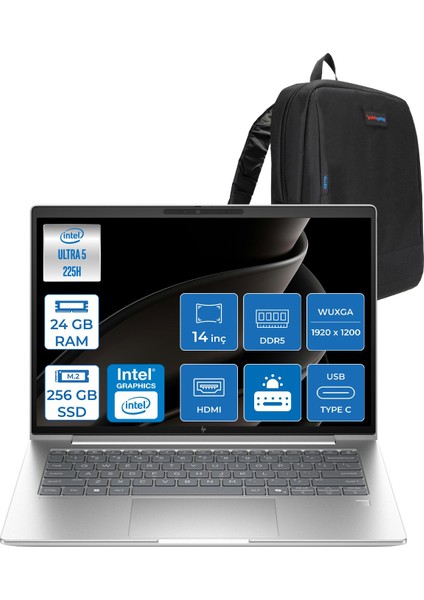 Elitebook 6 G1I Intel® Core Ultra 5 225H 24GB Ddr5 256GB SSD 14" Wuxga (1920 x 1200), IPS 300NITS Freedos Taşınabilir Bilgisayar B93W3AWF01+ZETTAÇANTA