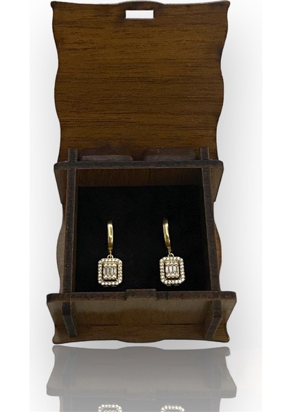 Baget Taşlı Sallanılı Altın Küpe