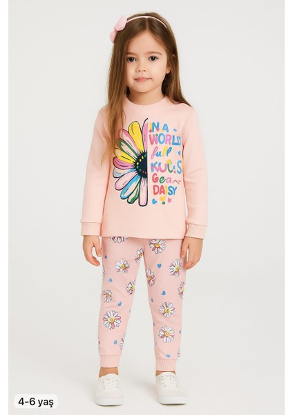 Pembe Çiçekli 4-6 Yaş Çocuk Pijama Takımı
