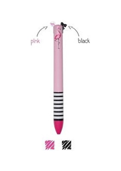 İki Renkli Flamingo Tükenmez Kalem Black - Pink 1 Adet Şık Tasarım fiyatları