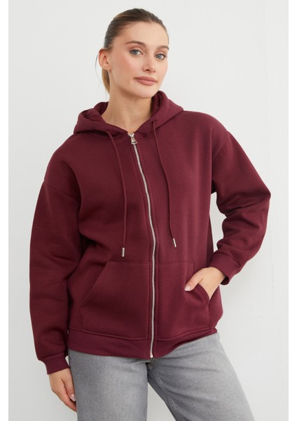 Basic Fermuarlı Kapüşonlu Oversize Sweatshirt modelleri