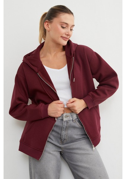 Basic Fermuarlı Kapüşonlu Oversize Sweatshirt fırsatları