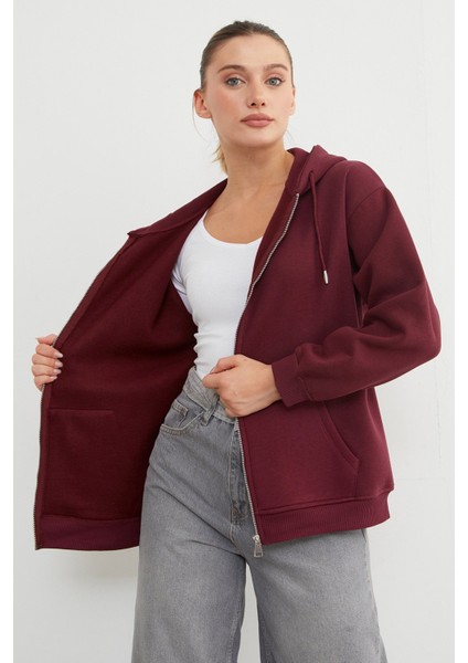 Basic Fermuarlı Kapüşonlu Oversize Sweatshirt indirimleri