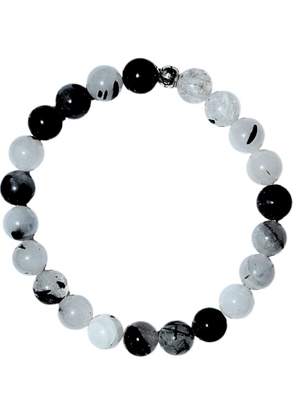 Rutil Kuvars Bileklik Doğaltaş 8mm Unisex Siyah Beyaz