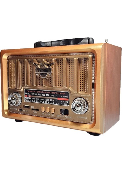 NS-8891 Orta Boy Retro, Nostaljik, Ahşap Tasarım Bluetooth Hoparlörlü, Şarjlı, Taşınabilir Fm/am Destekli Radyo