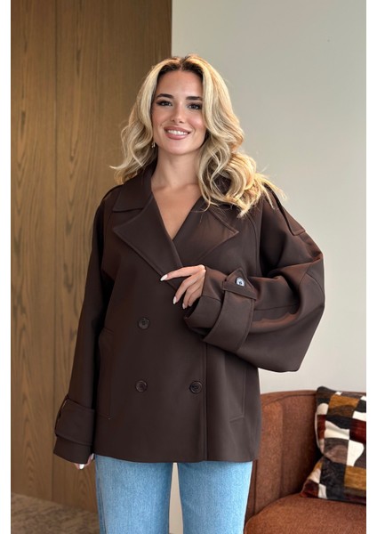 Kahverengi Kruvaze Kısa Trençkot - 7537 fiyatları