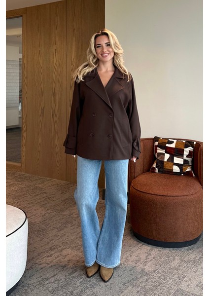 Kahverengi Kruvaze Kısa Trençkot - 7537 modelleri