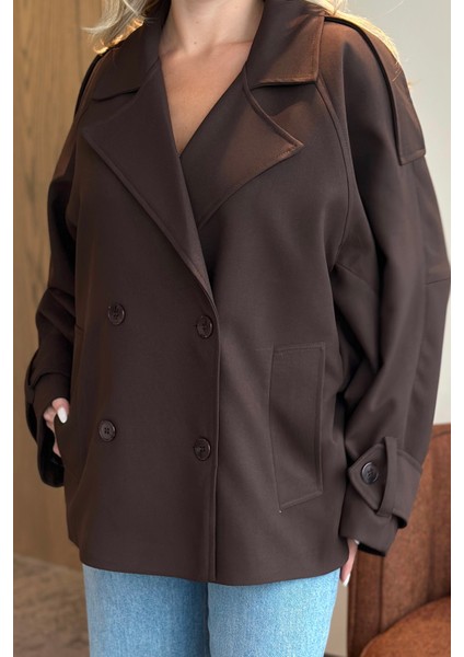 Kahverengi Kruvaze Kısa Trençkot - 7537 indirimleri