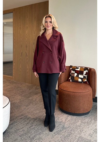 Bordo Kruvaze Kısa Trençkot - 7537 fiyatları