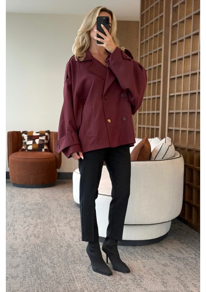 Bordo Kruvaze Kısa Trençkot - 7537 modelleri