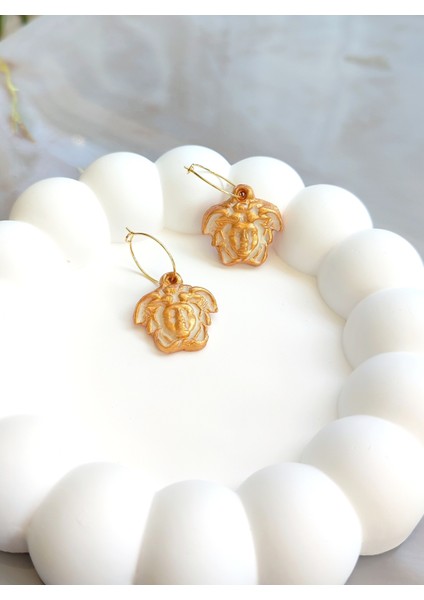 El Yapımı Little Gold Medusa Küpe