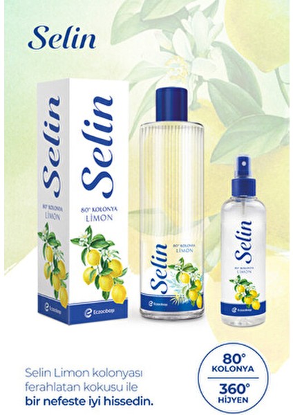 Limon Kolonyası 80° Sprey Şişe 3 Adet 1 Lt Ferahlatıcı Limon Kokusu