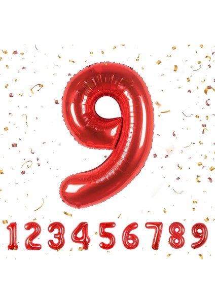9 Rakamı Kırmızı Folyo Balon 16 Inch 40 cm