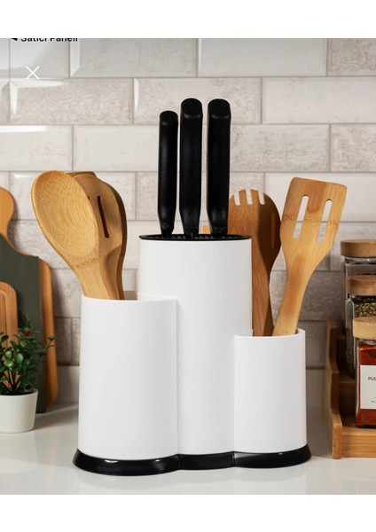 Tri Beyaz Tezgah Üstü Kaşıklık Bıçaklık Düzenleyici Organizer - Bölmeli Kaşık Bıçak Standı