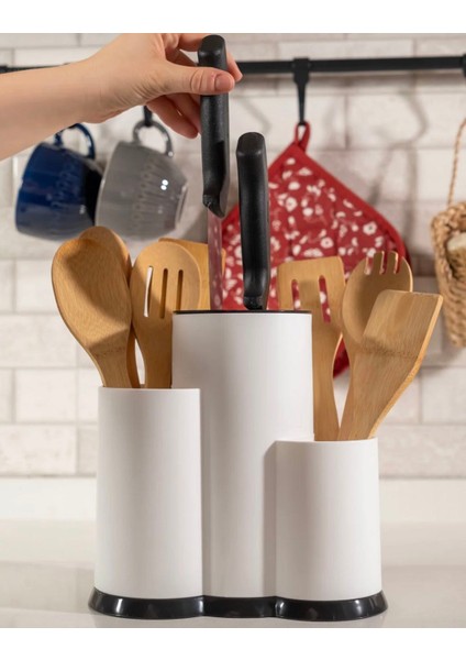 Tri Beyaz Tezgah Üstü Kaşıklık Bıçaklık Düzenleyici Organizer - Bölmeli Kaşık Bıçak Standı fiyatları