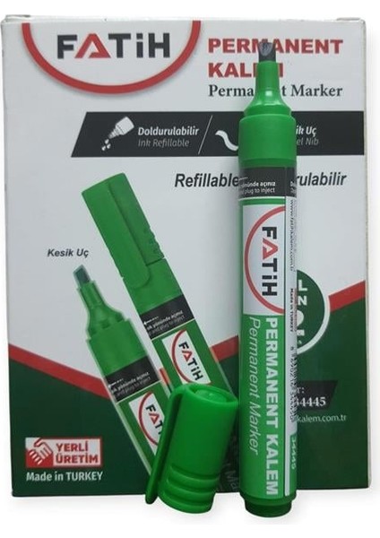 Fatih Doldurulabilir Yeşil Renk Marker Koli· Kalemi· Kesik Uç 4.5mm 12'li Paket