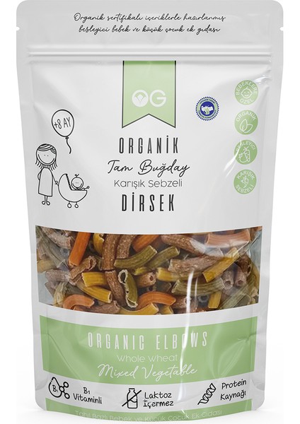 Organik Karışık Sebzeli Tam Buğday Dirsek Makarna 200 Gr +8 Ay
