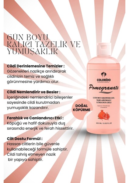 Colorido Luxury Shower Gel Nar Aromalı Lük Duş Jeli 400 ml modelleri