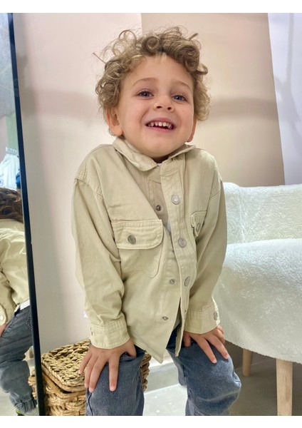 ​​​​​​​çocuk Denim Ceket – Düğmeli, Rahat Kesim, Bej fiyatları