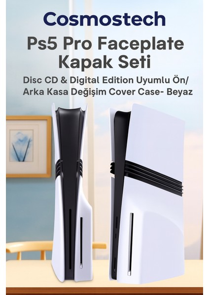 Ps5 Pro Faceplate Kapak Seti – Disc CD & Digital Edition Uyumlu Ön/arka Kasa Değişim Cover Case Beyaz modelleri