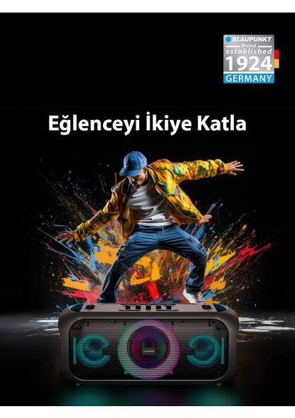 PL700 Mikrofonlu Uzaktan Kumandalı Kablosuz Bluetooth Speaker Hoparlör 70W Siyah(Blaupunkt Türkiye Garantili)