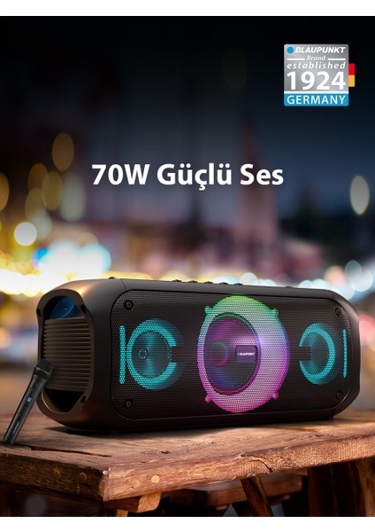 PL700 Mikrofonlu Uzaktan Kumandalı Kablosuz Bluetooth Speaker Hoparlör 70W Siyah(Blaupunkt Türkiye Garantili)