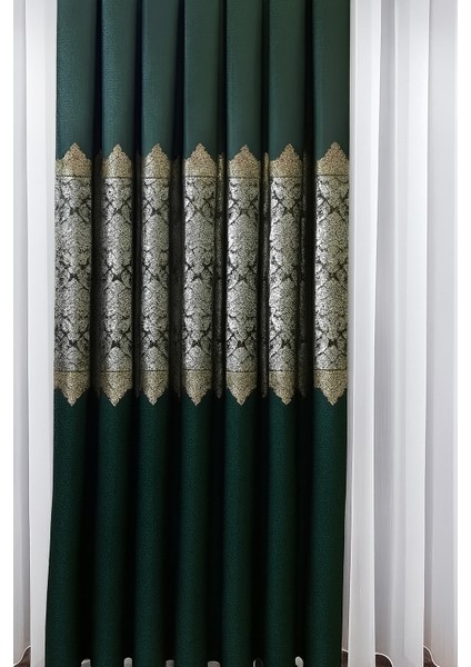 Pano Fon Perde Zümrüt Yeşili Damask Desenli Fon Perde 1 / 3 Sık Pile Pano, Fon, Tül, Perde,