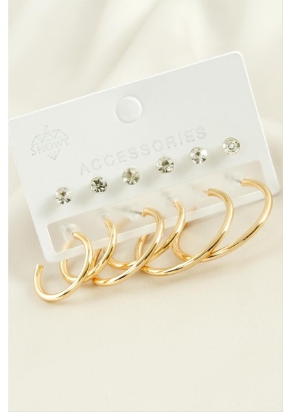 Wizard 12 Adet Taşlı Halka Küpe-Sarı