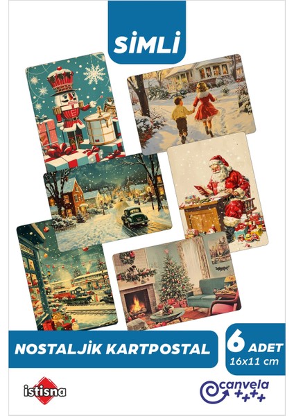 Yılbaşı Nostalji Simli Kartpostal Setleri Manzara Yeni Yıl Postcard Christmas Kardan Adam Noel Baba
