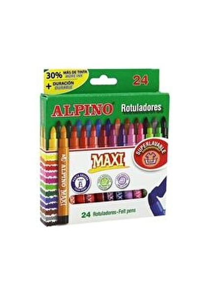 Maxi Jumbo Keçeli Kalem 24 Lü Süper Yıkanabilir Canlı Renkler 6 mm Kalın Uç fiyatları