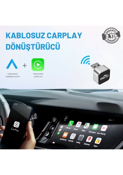 Araç Içi 2in1 Android Ve Apple Cihazlar Için Kablosuz CarPlay Ve Android Auto Adaptörü (EMT-001)