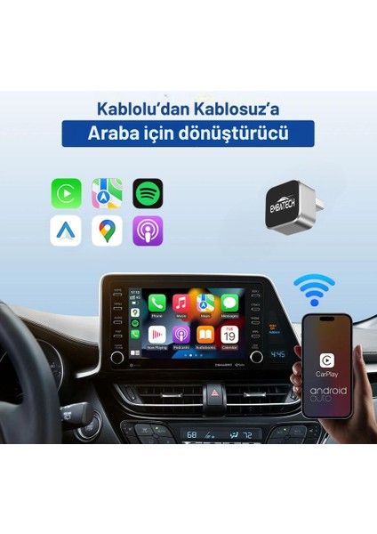 Araç Içi 2in1 Android Ve Apple Cihazlar Için Kablosuz CarPlay Ve Android Auto Adaptörü (EMT-001) fiyatları
