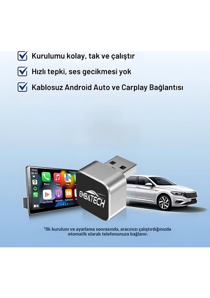 Araç Içi 2in1 Android Ve Apple Cihazlar Için Kablosuz CarPlay Ve Android Auto Adaptörü (EMT-001) modelleri