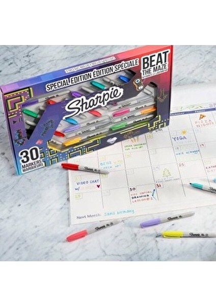 Fine Permanent Markör 30 Adet Renkli Kalemler Labirent Temalı Özel Kutu