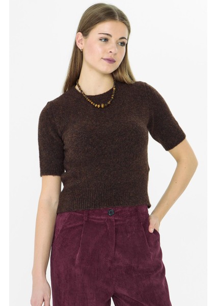 Kısa Kollu Triko Kazak Kahve