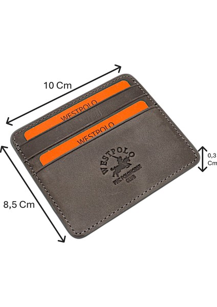 Unisex Süper Slim Para Bölmeli Hakiki Deri Ince Kartlık Cüzdan 6 Bölmeli - Gri