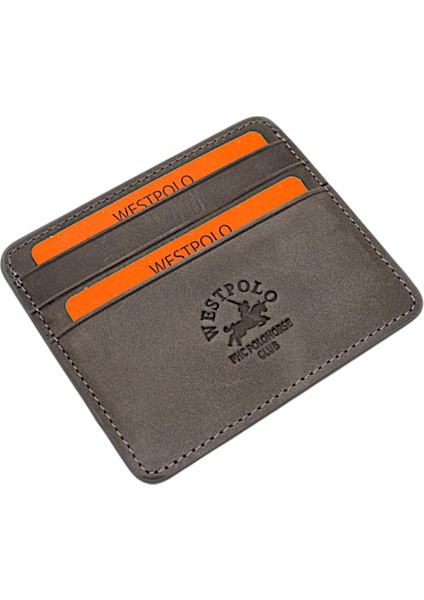 Unisex Süper Slim Para Bölmeli Hakiki Deri Ince Kartlık Cüzdan 6 Bölmeli - Gri fiyatları