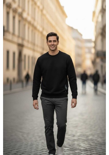 Paolo Bisiklet Yaka Erkek Sweatshirt Siyah